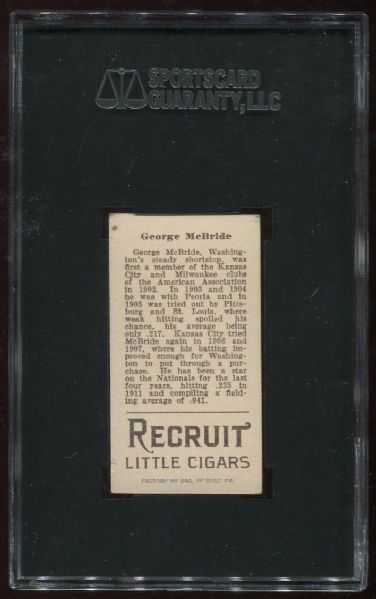 1912 T207 Recruit George McBride SGC 40
