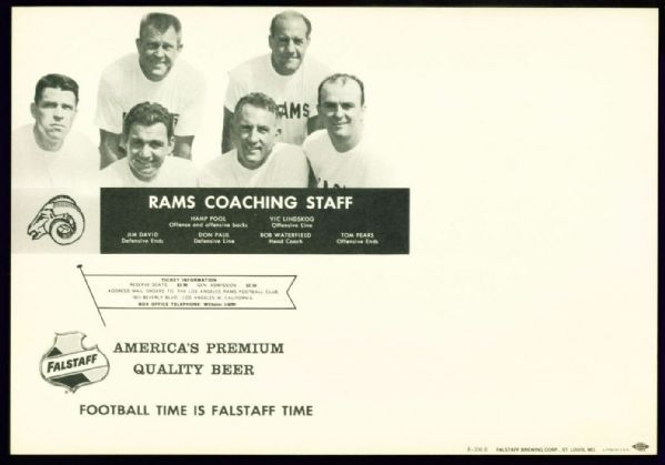 1959-1961 Falstaff Beer Los Angeles Rams Team Cards Lot of 3