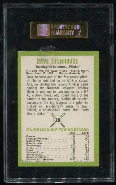1963 Fleer #30 Dave Stenhouse SGC 92