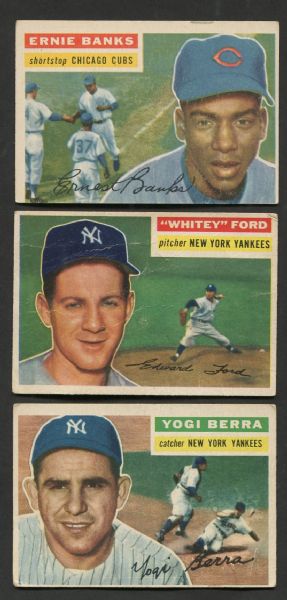 1956 Topps Lot of 3 with Ford, Berra, Banks