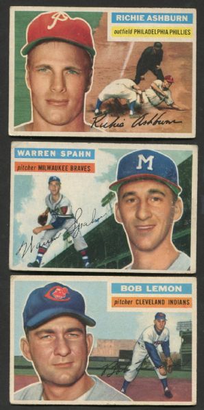 1956 Topps Lot of 3 with Lemon, Ashburn, Spahn