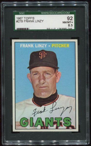 1967 Topps #279 Frank Linzy SGC 92
