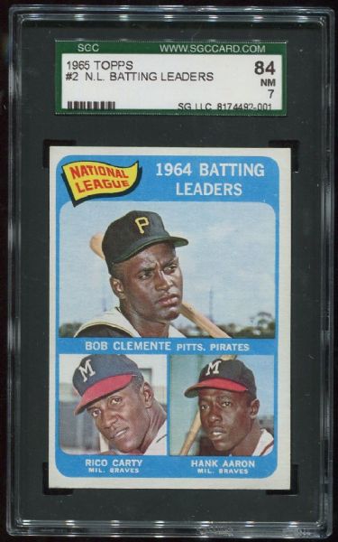 1965 Topps #2 NL Batting Leaders with Aaron & Clemente SGC 84