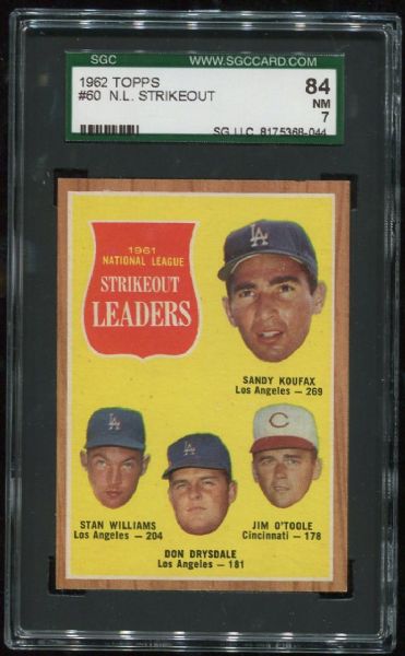 1962 Topps #60 NL Strikeout Leaders with Koufax SGC 84