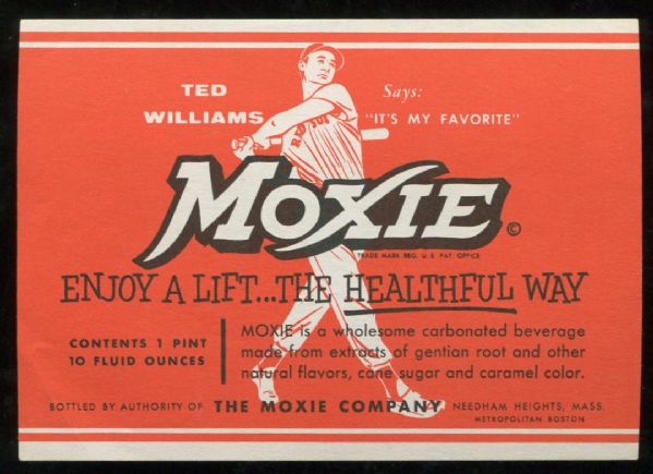 1950s Unused Moxie Bottle Label Ted Williams