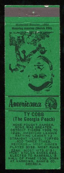1968 Historical Classics Ty Cobb Matchbook