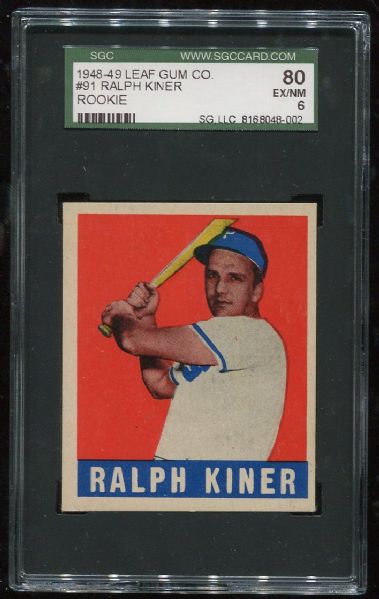 1948 Leaf Gum Co. #91 Ralph Kiner Rookie SGC 80