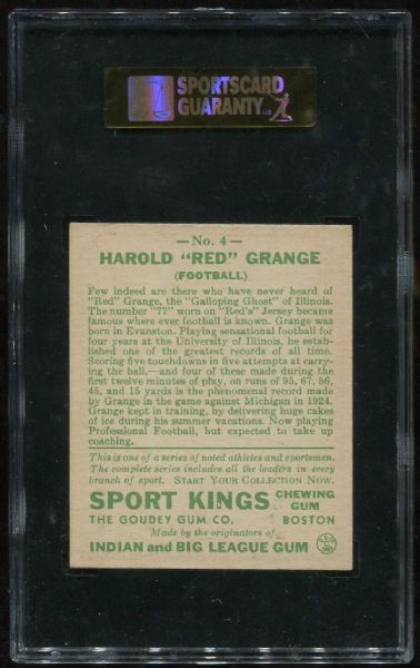 1933 Sport Kings Gum #4 Red Grange SGC 84