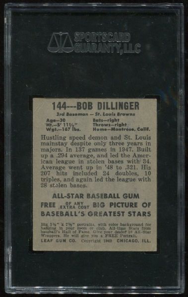 1948 Leaf Gum Co. #144 Bob Dillinger Short Print SGC 50