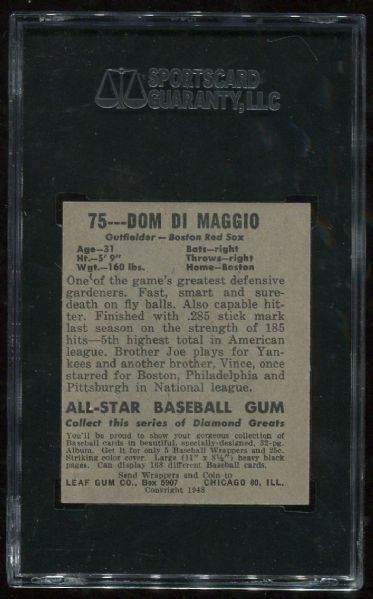 1948 Leaf Gum Co. #75 Dom DiMaggio Short Print SGC 30
