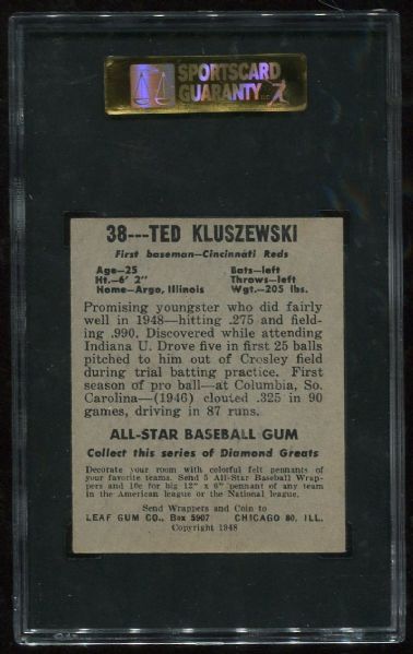 1948 Leaf Gum Co. #38 Ted Kluszewski Rookie SGC 84