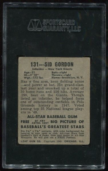 1948 Leaf Gum Co. #131 Sid Gordon Short Print SGC 40