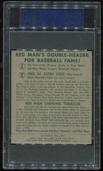 1952 Red Man Tobacco #AL-17 Bob Porterfield PSA 8
