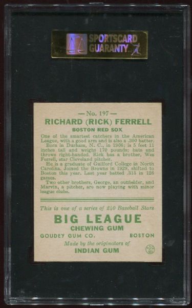1933 Goudey #197 Rick Ferrell SGC 86