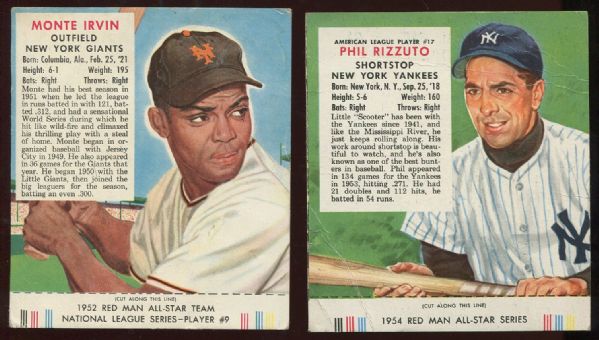 1952-1954 Red Man Tobacco Lot of 2 w/ Monte Irvin & Phil Rizzuto