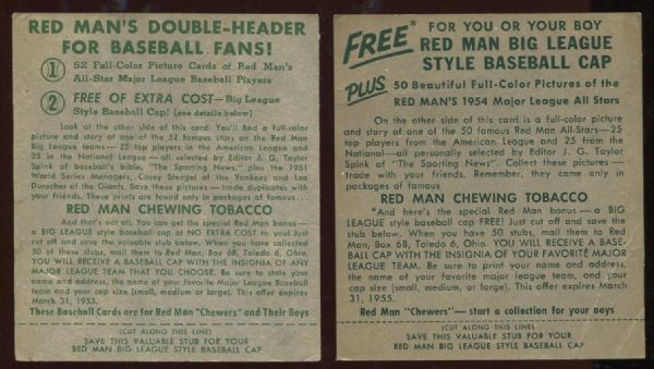 1952-1954 Red Man Tobacco Lot of 2 w/ Monte Irvin & Phil Rizzuto