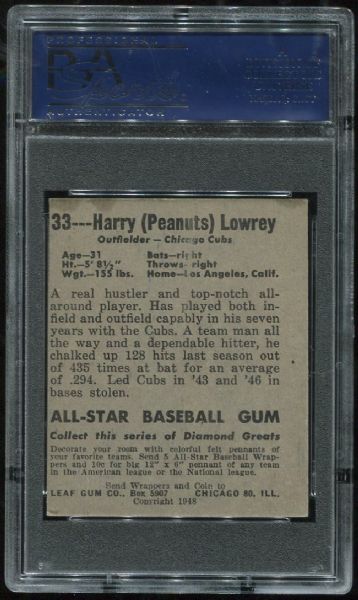 1948 Leaf Gum Co. #33 Harry Lowrey Short Print PSA 5