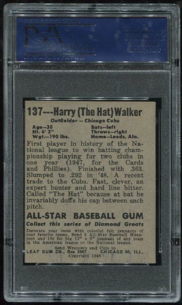 1948 Leaf Gum Co. #137 Harry Walker Short Print PSA 6