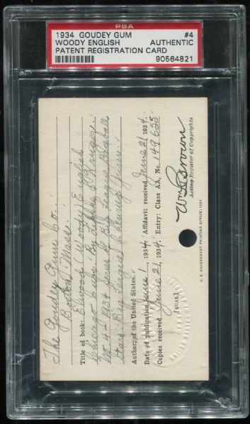 1934 Goudey #04 Woody English Copyright Card PSA Authentic