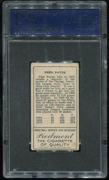 1911 T205 Piedmont Fred Payne PSA 2