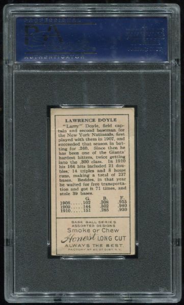 1911 T205 Honest Long Cut Larry Doyle PSA 3