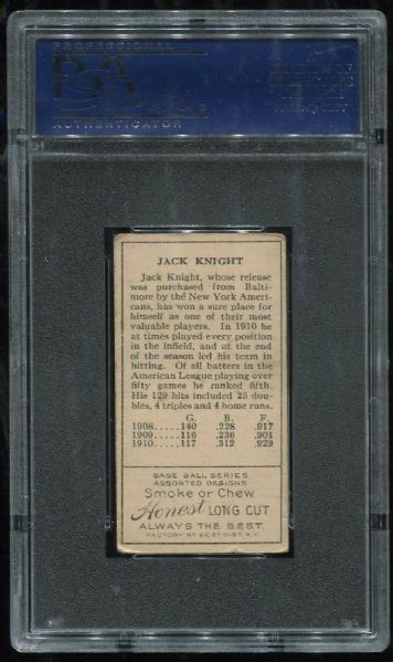 1911 T205 Honest Long Cut Jack Knight PSA 3