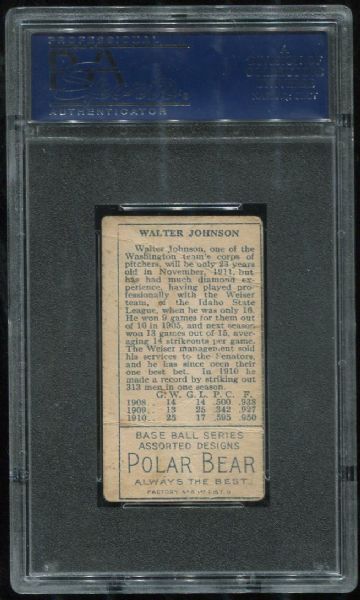 1911 T205 Polar Bear Walter Johnson PSA 1