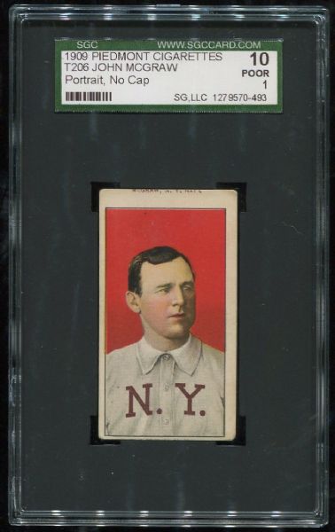 1909-11 T206 Piedmont John McGraw Portrait, No Cap SGC 10 - Name on Top