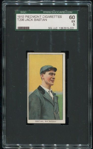 1909-11 T206 Piedmont Jack Bastian Southern Leaguer SGC 60