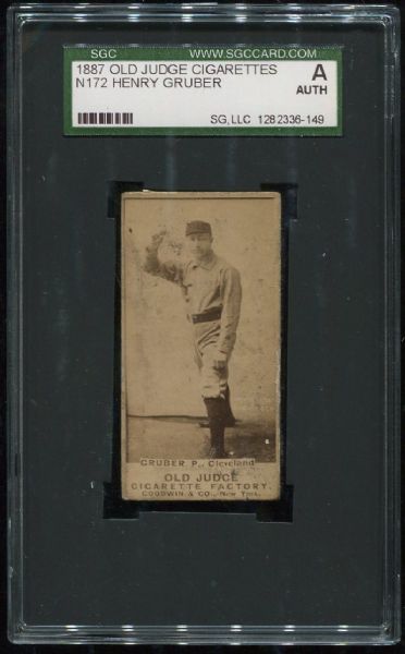 1887 N172 Old Judge Cigarettes Henry Gruber SGC Authentic - Pose 202-4