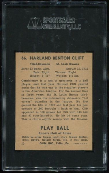 1941 Playball #66 Harland Clift SGC 88