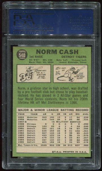 1967 Topps #540 Norm Cash PSA 9