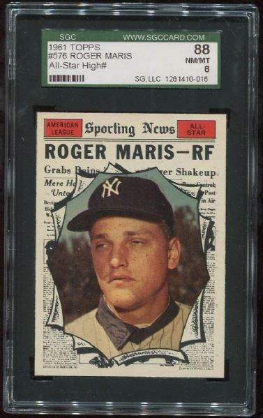 1961 Topps #576 Roger Maris All Star SGC 88