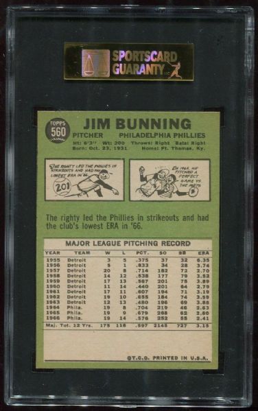 1967 Topps #560 Jim Bunning SGC 88