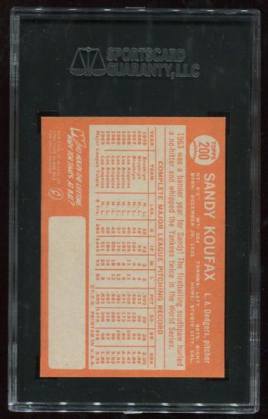 1964 Topps #200 Sandy Koufax SGC 84