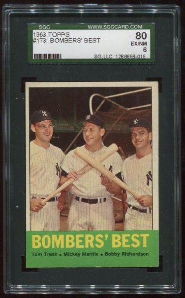1963 Topps #173 Bombers' Best w/ Mickey Mantle SGC 80