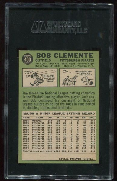 1967 Topps #400 Roberto Clemente SGC 88
