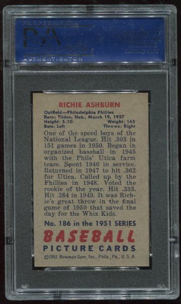 1951 Bowman #186 Richie Ashburn PSA 8