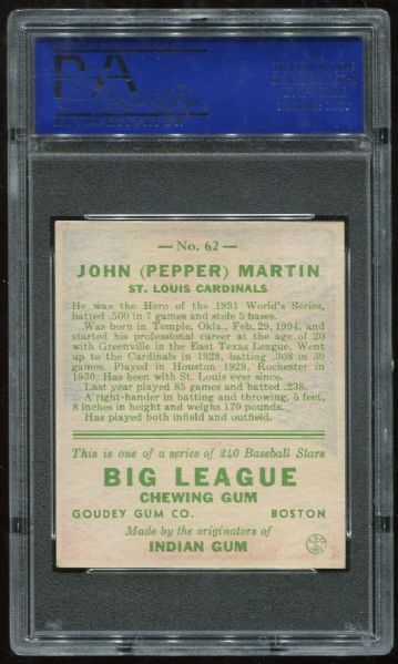 1933 Goudey #62 Pepper Martin PSA 7