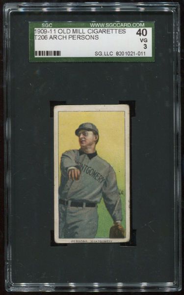 1909-11 T206 Old Mill Arch Persons Southern Leaguer SGC 40