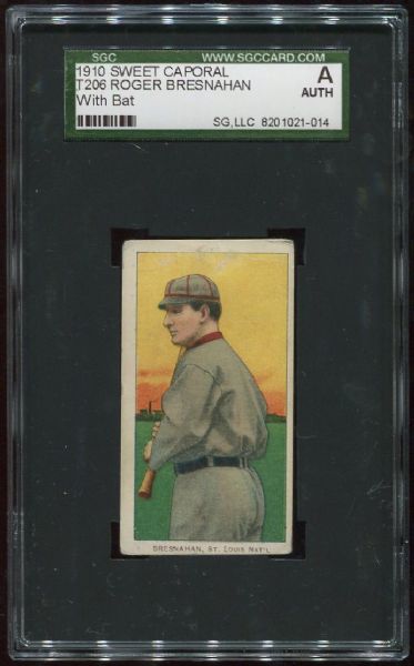 1909-11 T206 Sweet Caporal Roger Bresnahan With Bat SGC Authentic