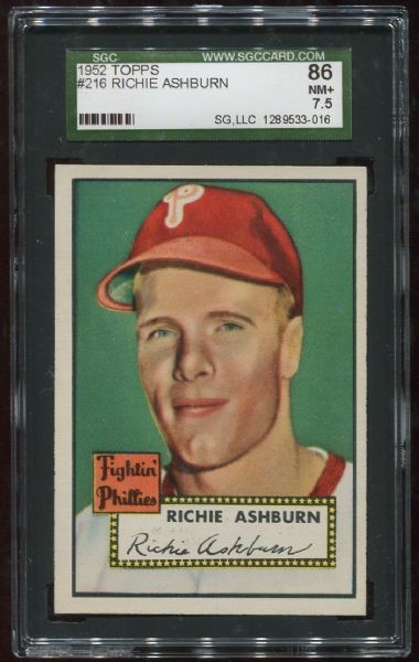 1952 Topps #216 Richie Ashburn SGC 86