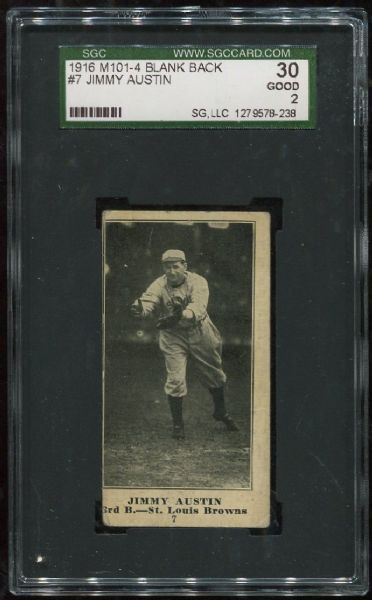 1916 M101-4 Sporting News #7 Jimmy Austin Blank Back SGC 30