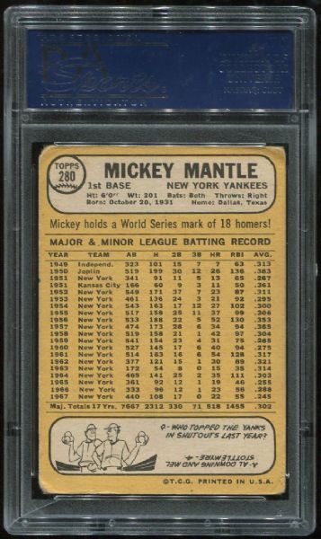1968 Topps #280 Mickey Mantle PSA 1.5