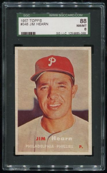 1957 Topps #348 Jim Hearn SGC 88