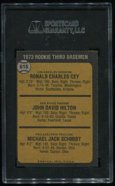 1973 Topps #615 Mike Schmidt Rookie SGC 88