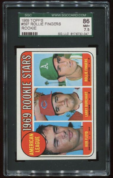 1969 Topps #597 Rollie Fingers Rookie SGC 86