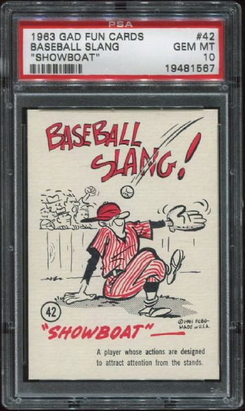1963 Gad Fun Cards #42 Baseball Slang PSA 10