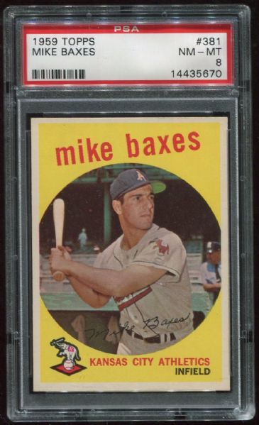 1959 Topps #381 Mike Baxes PSA 8