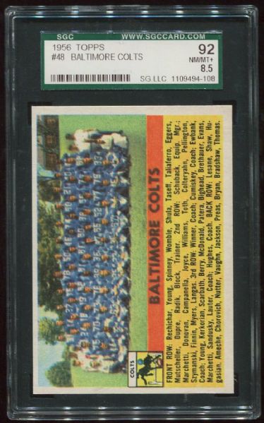 1956 Topps #48 Baltimore Colts Team SGC 92